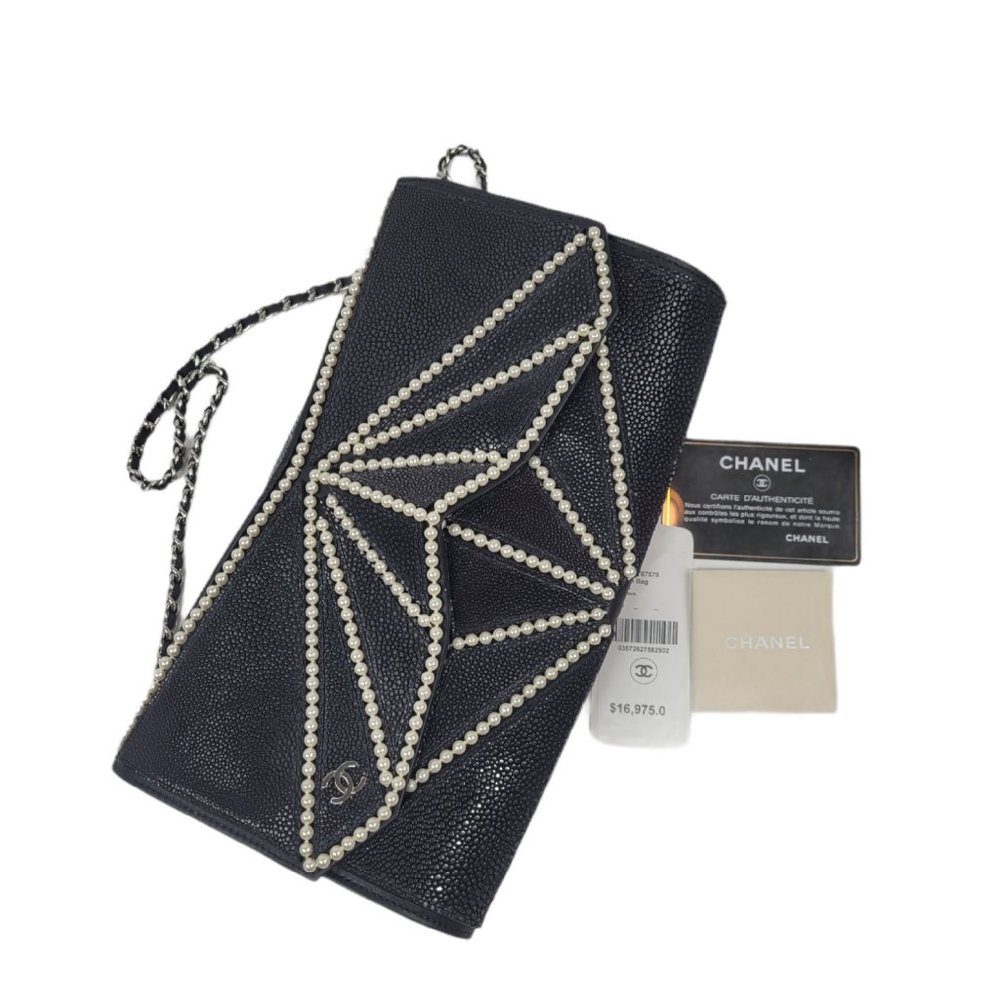 RARE! NEW Chanel Midnight Swim Pearl Origami Clutch